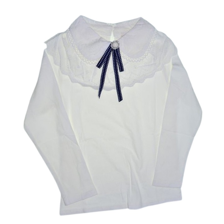 Bluza eleganta, cu brosa, pentru fete, Mini Junior BL1908A2, Alb 121532