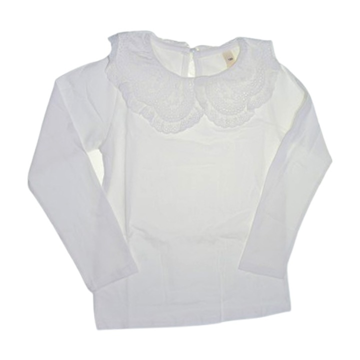 Bluza eleganta, cu guler din dantela, pentru fete, Mini Junior BL1908A, Alb 121523