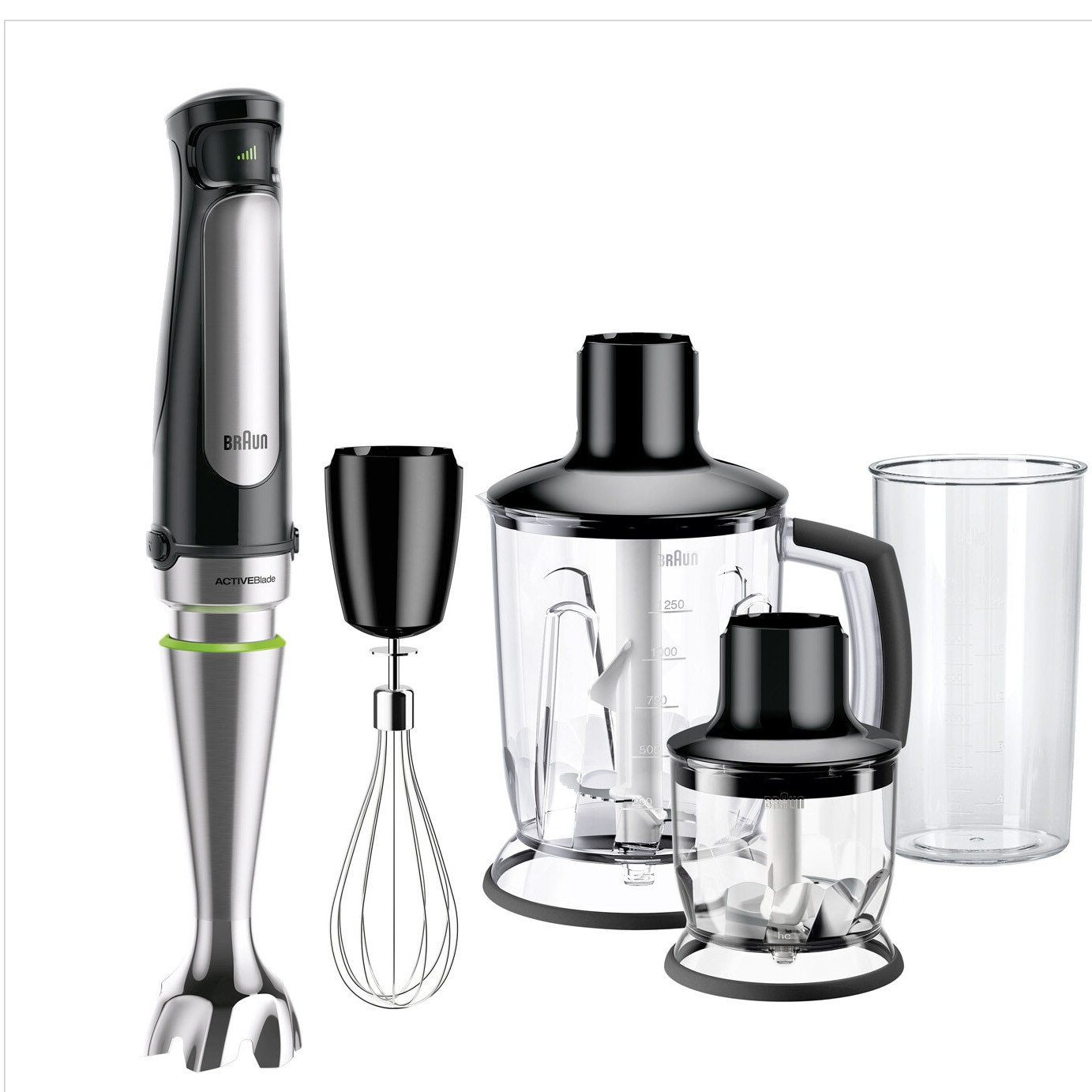 Mixer vertical Braun MQ7045X, 1000 W, viteza variabila Easy SmartSpeed, Blender 1.25 l, Tocator 350 ml, Tel, Pahar gradat 600 ml, Negru