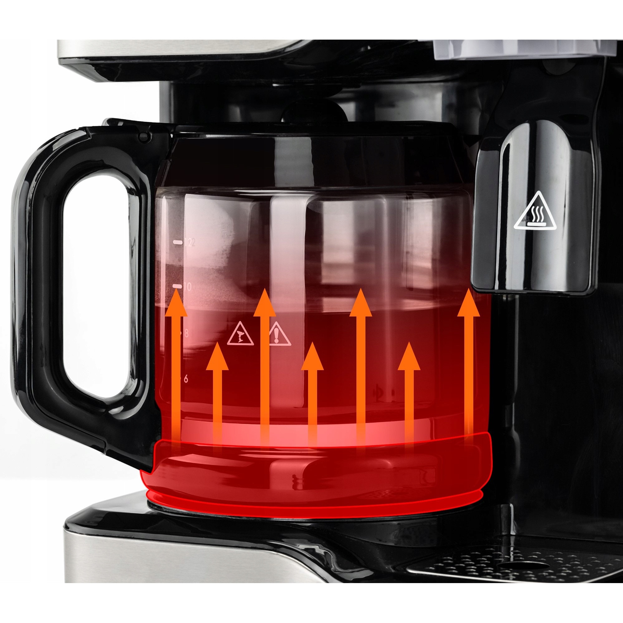 Cafetiere 2in1 Yoer INOX, 1900W, 1,8L, negru cu elemente argintii, dozator apă fierbinte, filtru reutilizabil, dimensiuni 35,5x25,3x21,5cm