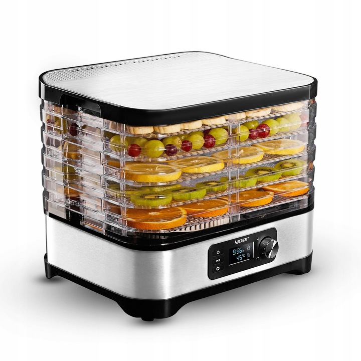 Deshidrator de alimente, Yoer, 450 W, 5 site, argintiu/negru, 27,1x31,6x25 cm