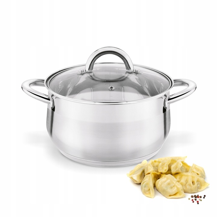 Oala din otel inoxidabil Tadar Orvieto 3,6 l, cu capac din sticla, 20cm, argintie, set 2 piese