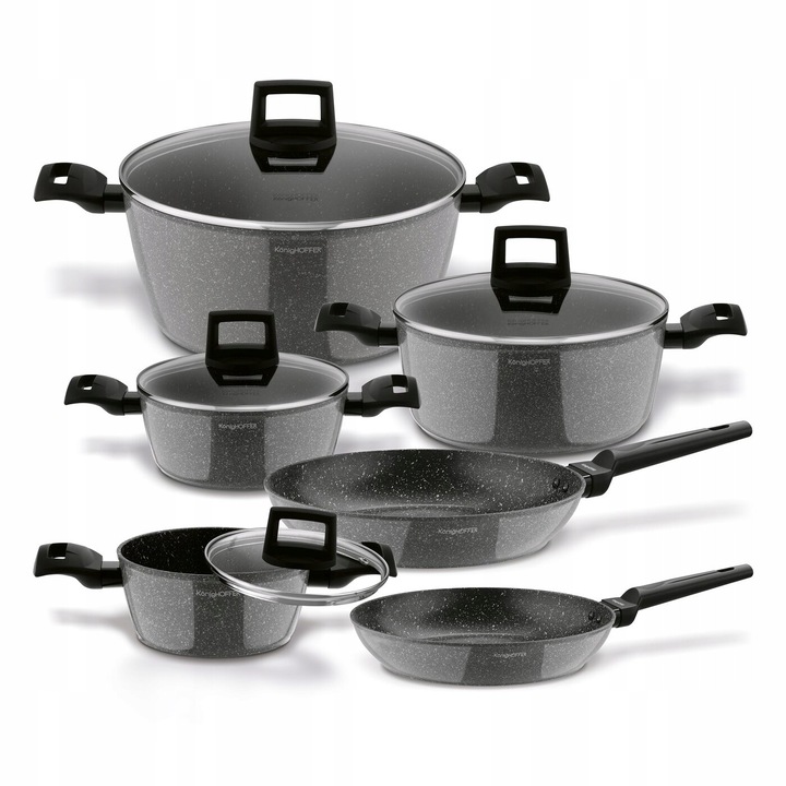 Комплект тигани Konighoffer Jukon, 10 броя, мраморни, индукционни