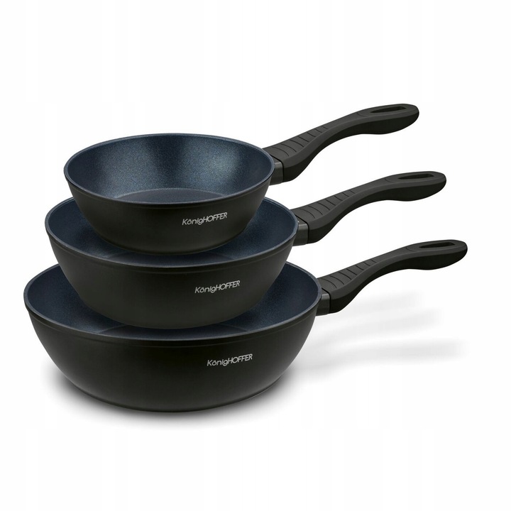 KonigHOFFER serpenyőkészlet 20x24x28cm, alumínium, tapadásmentes, fekete