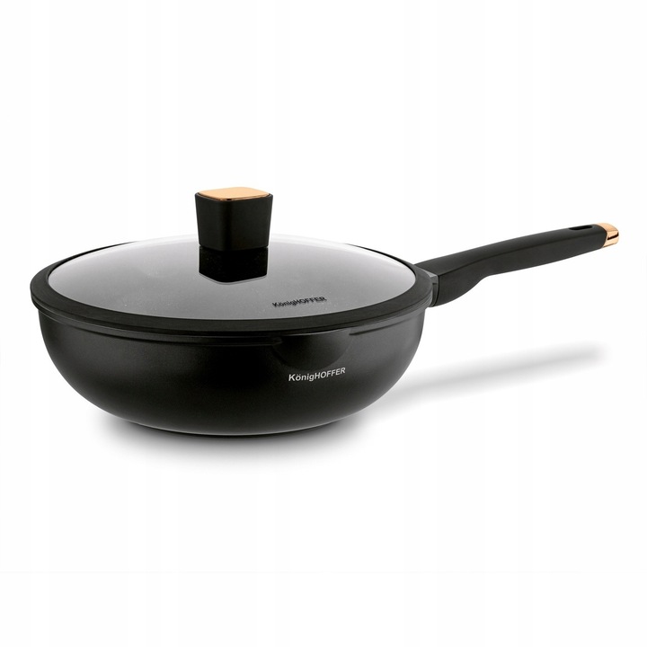 Tigaie WOK adanca cu capac Black Rose 30cm, non-stick, aluminiu, manere soft touch