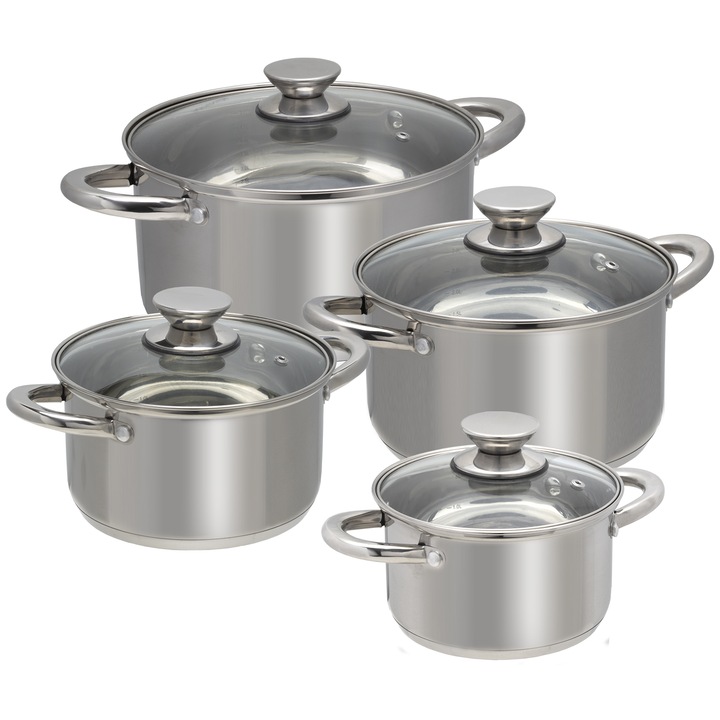 Gusto 8 darabos edénykészlet, Ambition, rozsdamentes acél, 1,5l-5l, ezüst