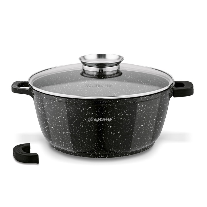 Kerámia edény fedővel, Konighoffer Kingstone, 6,3 l, fekete, szett 2 fogantyúvédővel