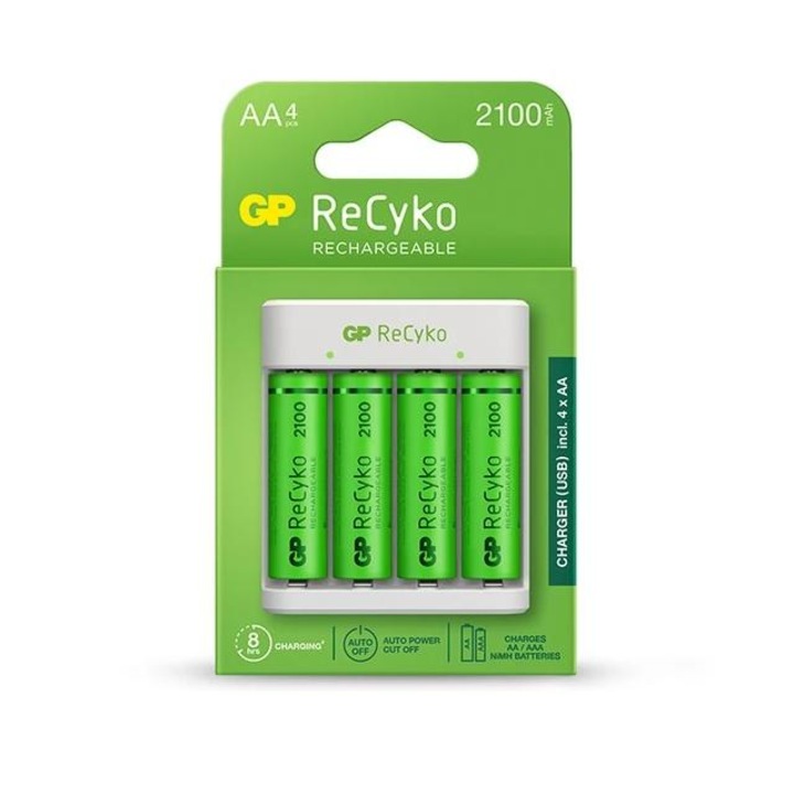 Töltő GP BATTERIES E411 + 2100mAh AA, 4 darabhoz, NiMH