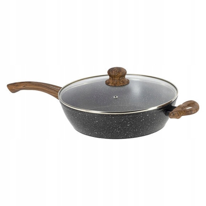 Дълбок тиган с капак Steking 28 см, Ambition, черен, алуминий, стъкло