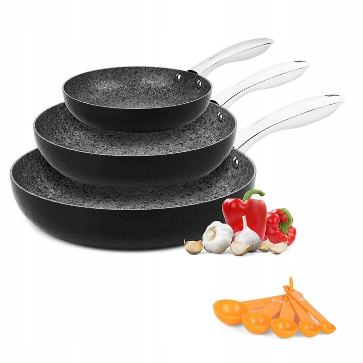 Комплект тигани Harrison, 24x28x30см, черно-оранжев, 8 елемента, с 5 кухненски мерки