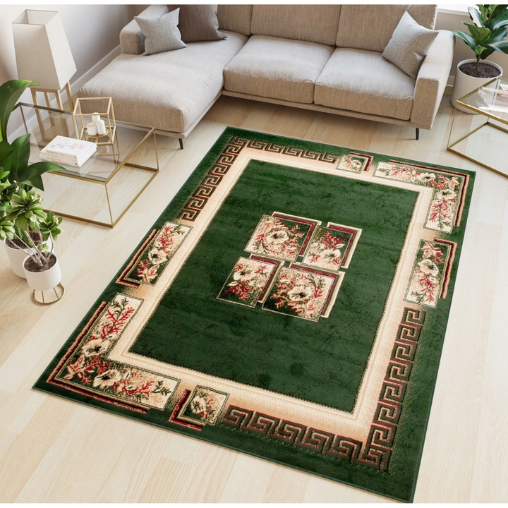Covor, Tapiso, Atlas, pentru Living, Dormitor, Traditional Design, Verde/Crem, 130 x 190 cm