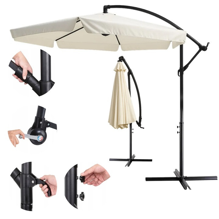 Градински чадър Black Forest 3 м бежов с странични рамена на удължено рамо – идеален за тераса и градина