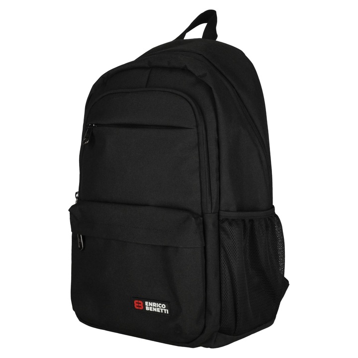 Rucsac Enrico Benetti Hamburg 23L, pentru laptop de 15 inch, negru, bretele reglabile