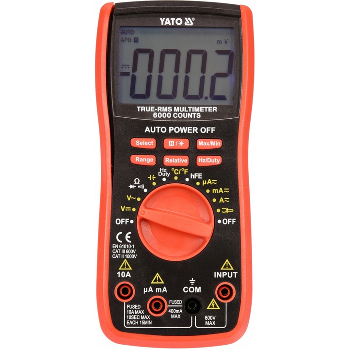 Multimetru digital Yato, 0-600VAC/DC, 0-10A, magnet, baterie 9V
