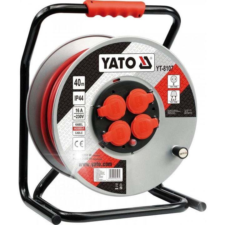 Удължителен кабел YATO 40 м 3x2.5 мм2 4 изхода с контакт, червен