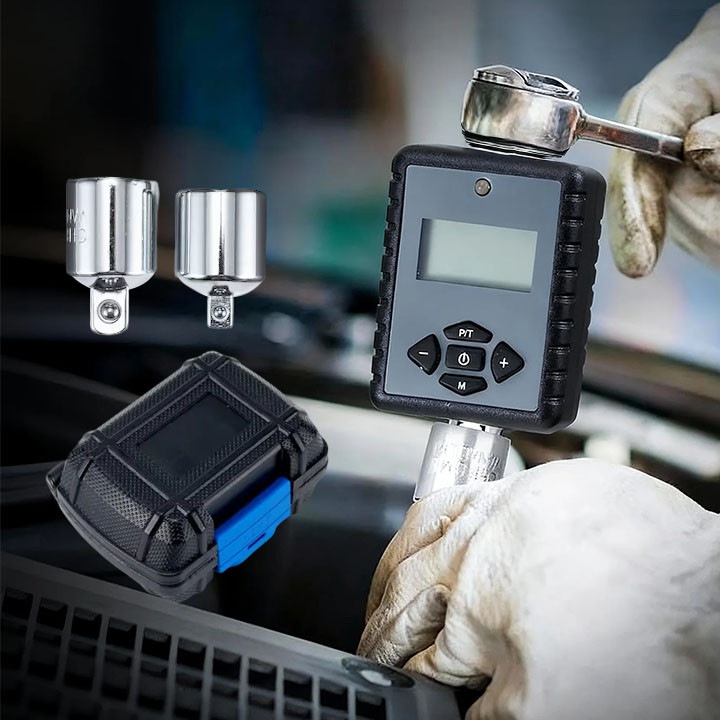 Cheie dinamometrica digitala 1/2 inch, MOSMAOO®, Cu adaptor la 1/4 inch si 3/8inch, Cuplu 2-200 Nm, Cu display LCD, Cu Buzzer si LED, Cu cutie de depozitare, Pentru Reparatii Auto, Negru/Gri