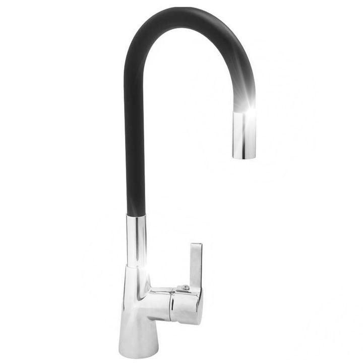 Санитарен смесител Fala, Гъвкав модел, с еластичен чучур, черен, 1 отвор, монтаж без инструменти
