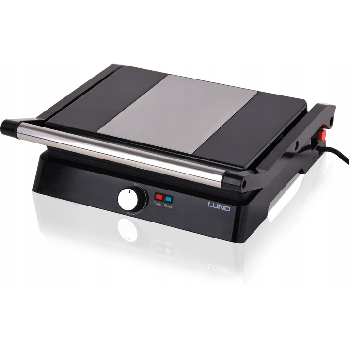 LUND elektromos grill, 2200W, fekete, 29x23cm, 180°-ban nyitható funkció