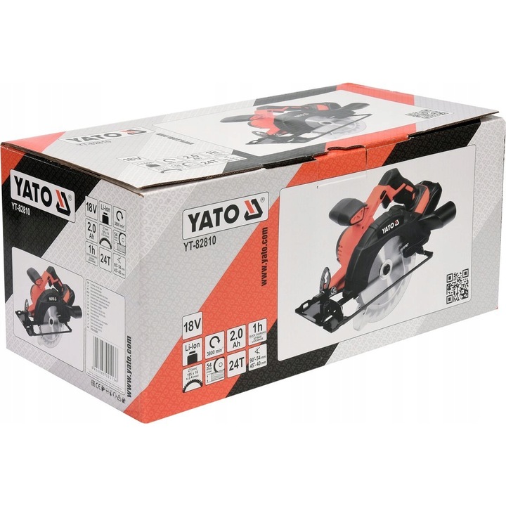 YATO elektromos fűrész, 165 mm-es körfűrész, 18 V, szénkefe nélküli, könnyű, porgyűjtő rendszerrel