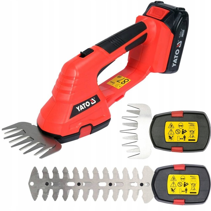 Foarfeca de gradina Yato 18V, acumulator 2Ah, 2 accesorii, taiere iarba si arbusti, 100mm x 200mm, 1kg