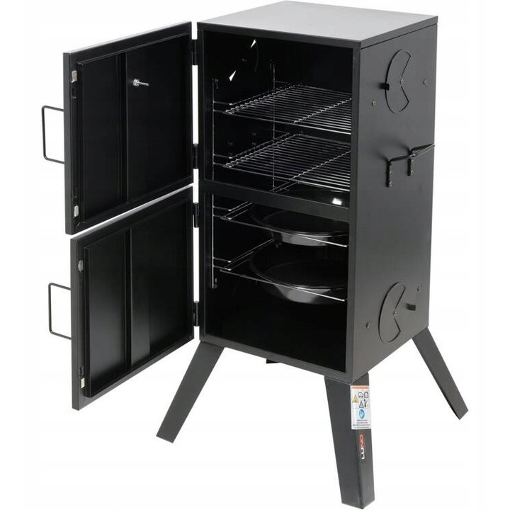 Преносима метална пушилня, 2 в 1, грил и пушилня, 53x51x100см, черна, 35.5x32.5см