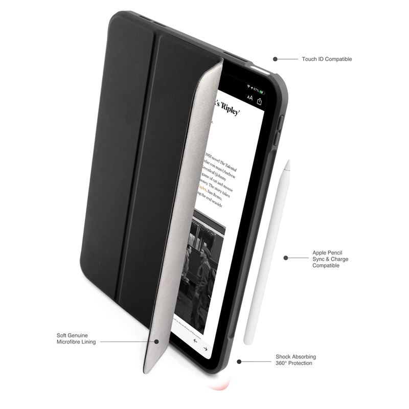 Husa flip cover Pipetto Tri-Folio compatibila cu iPad (A16) / iPad 2022, Black