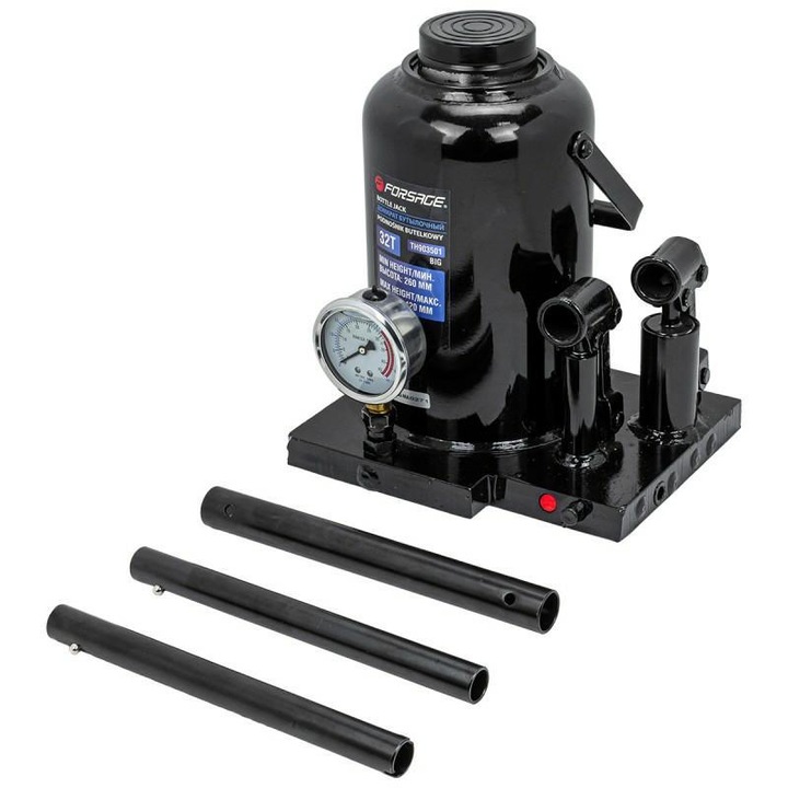 Cric hidraulic 32 tone tip butelie, cu 2 pistoane si manometru, 260-420mm