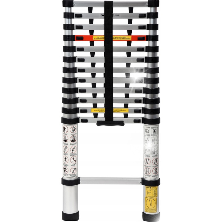 Scara de lucru telescopica, 13 trepte, 3,8m, aluminiu, 150kg, Vorel