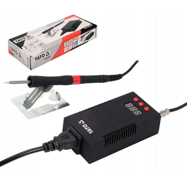 Statie de lipit YATO YT-82461, 75W, afisaj digital LED, temperatura 90-480°C, set cu varf T12-ILS