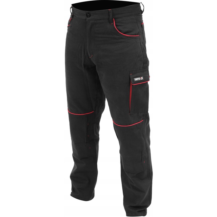 Работни панталони Yato, Comfy, 100% памук, 7 джоба, черно-червено, L
