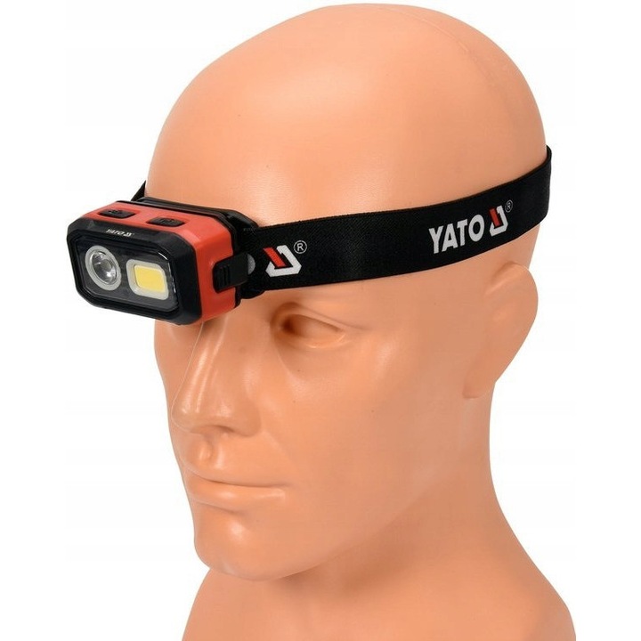 Челен фенер Yato YT-08593, със сензор за движение, 500 lm, Li-Ion 3.7V 1000mAh / 3xAAA, IP54, Черен