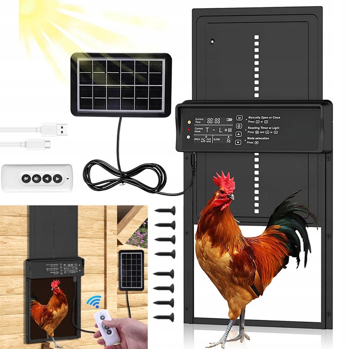 Автоматични врати за кокошарник, Bedee, с таймер, LCD екран, водоустойчиви IP45, 13"x9.6"
