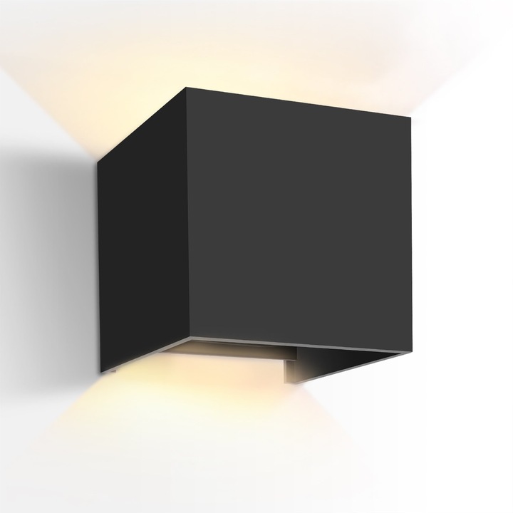 LED стенна лампа 12W Bedee, IP65, черна, 10x10x10см, с регулируем ъгъл на осветление, енергоспестяваща