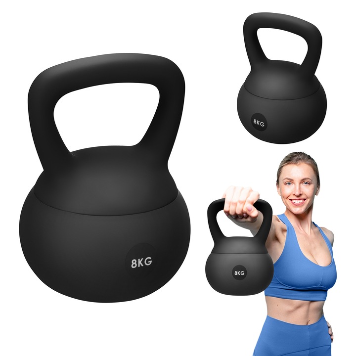 Hanta kettlebell 6 kg Gymtek, constructie moale, material PVC si guma, pentru antrenamente acasa