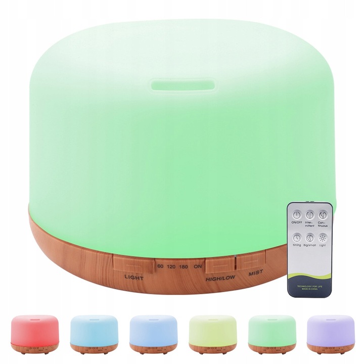 Ултразвуков овлажнител Bedee 500 мл, 7 LED цвята, дистанционно управление, комплект