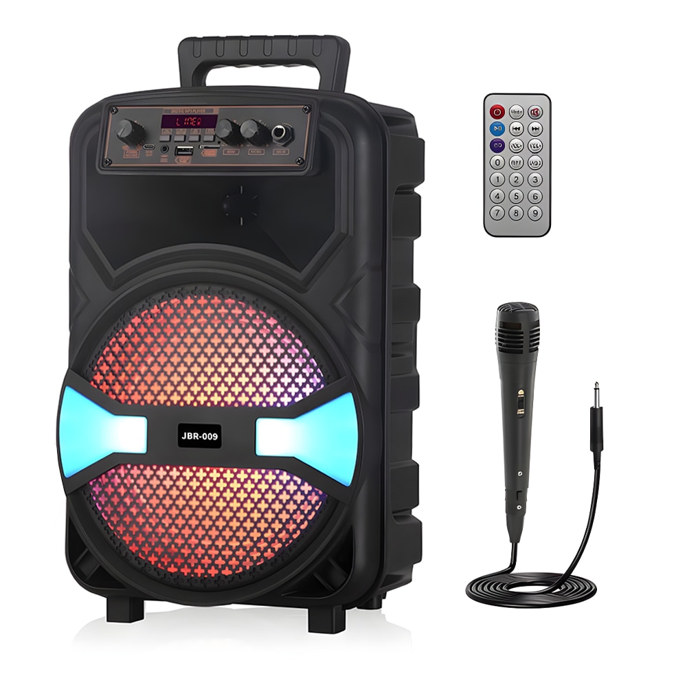 Boxa Portabila JBR009 Teno®, microfon inclus, telecomanda de control, lumini LED, panou de comanda, 6 moduri de conectare, autonomie ridcata, 1200W, negru
