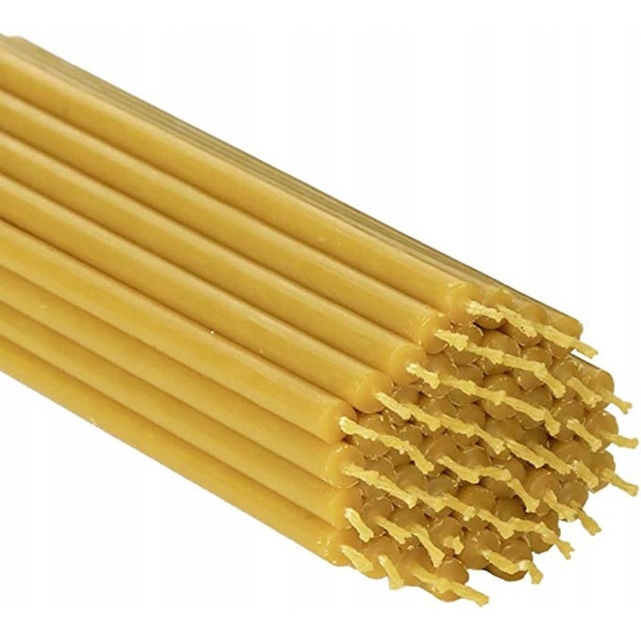 Set 10 lumanari traditionale din ceara de albine, Dani, 14cm, diametru 0,5cm, miros de miere
