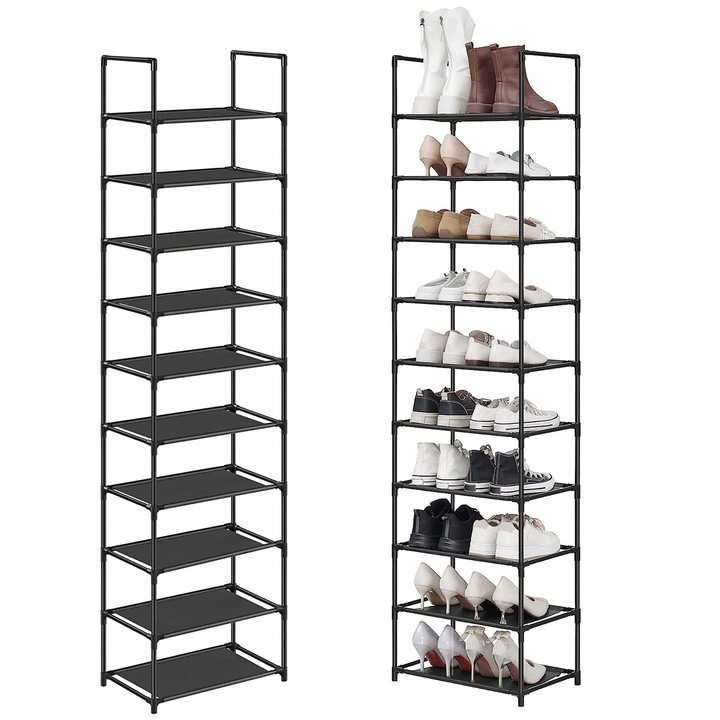 Поставка за обувки, Songmics, метална, 10 рафта, капацитет 5 кг/рафт, компактна, многоцветна