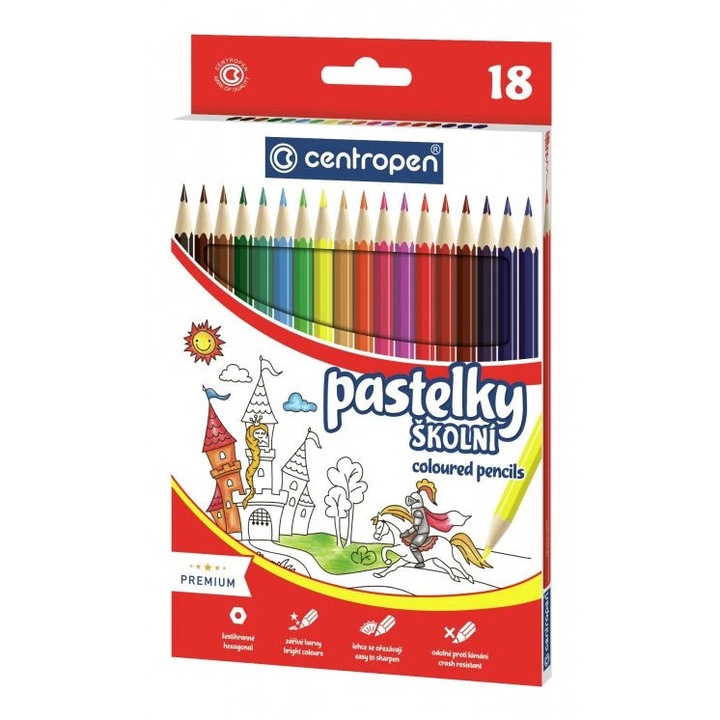 Set 18 creioane colorate Centropen 9520, culori intense, pentru uz școlar, multicolor