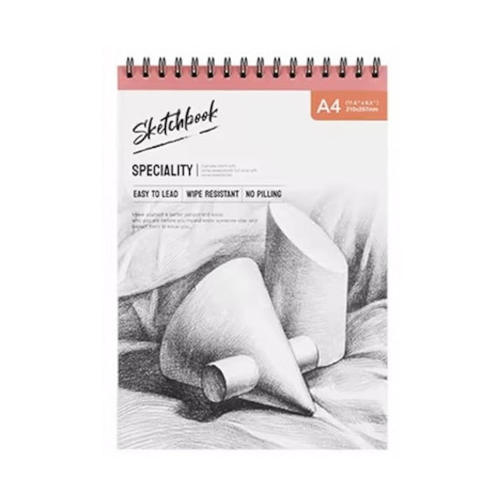 Bloc A4 de desen/pictura, cu 24 de file, Hartie Calitativa, Groasa, Nu se scamoseaza, Ideal pentru creion, schite, Alb