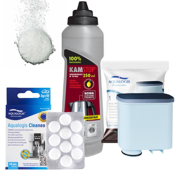 Set curatare expres Saeco Philips, Aqualogis, Filtru zamiennic CA6903/00, 250ml, 10 tablete curatare