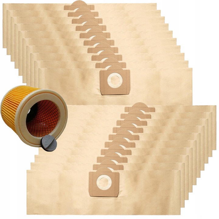 Set 20 saci de hartie si filtru pentru aspirator Karcher, 11.5cm, material ecologic, rezistent