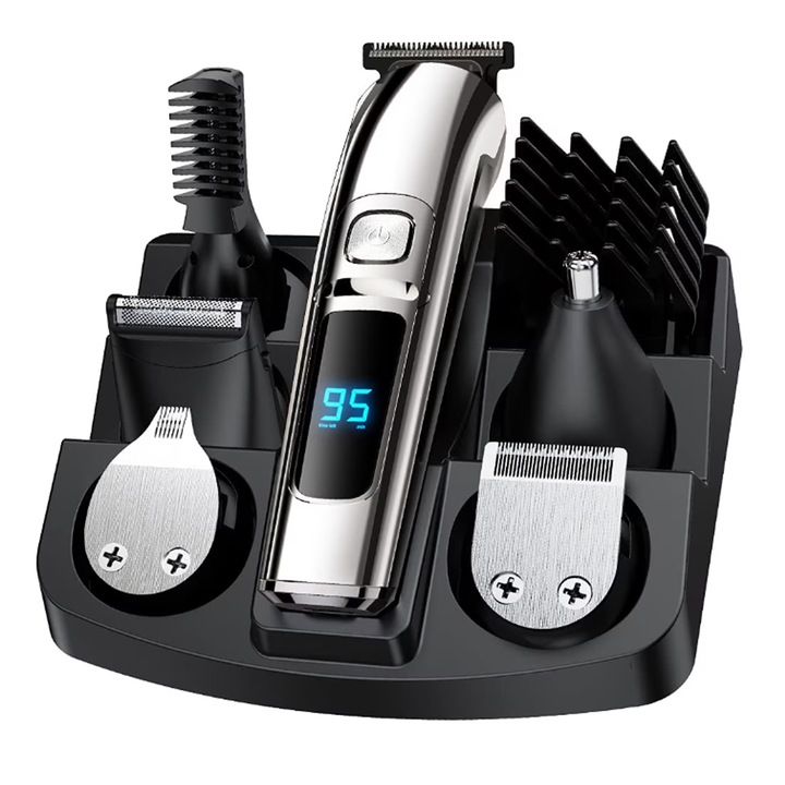 Aparat de tuns multifunctional Infinitara, set 11 piese, impermeabil IPX7, USB, ecran LED, zgomot redus