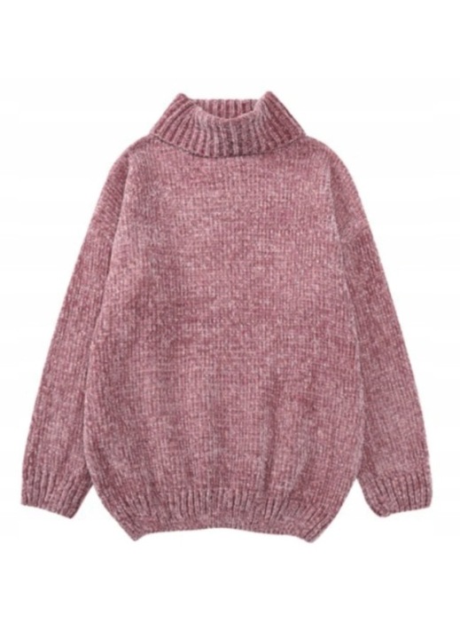 Pulover, S/M, calduros, gros, cu guler inalt, roz, bumbac, 65% bumbac, 35% poliester, lungime maneca 50 cm, lungime 62 cm, bust 114 cm