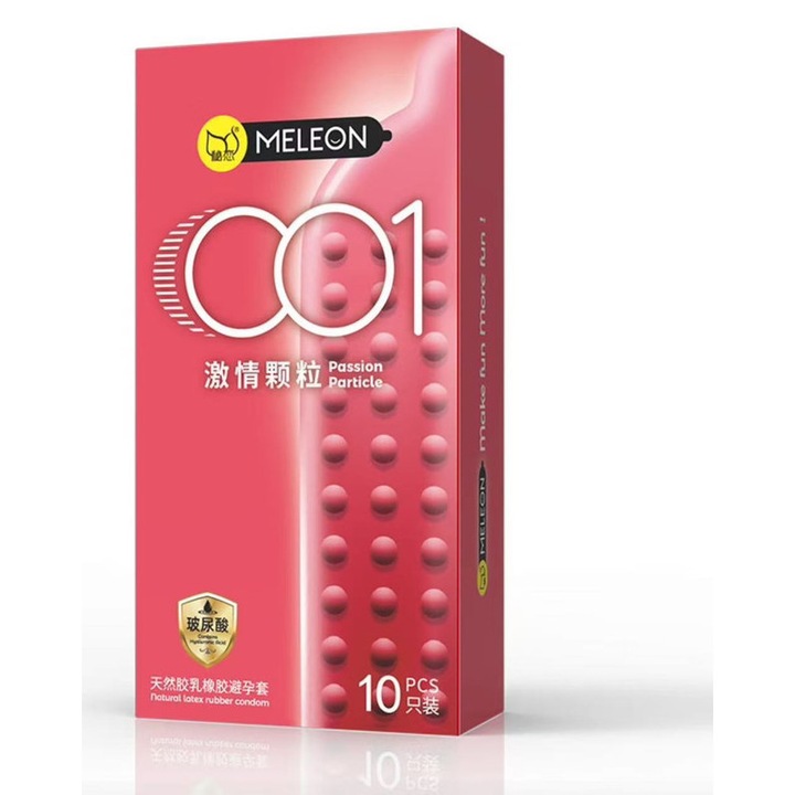 Prezervative, Meleon, design cu particule mari pentru intarzierea orgasmului, latex natural, ultra-subtire, 10 bucati