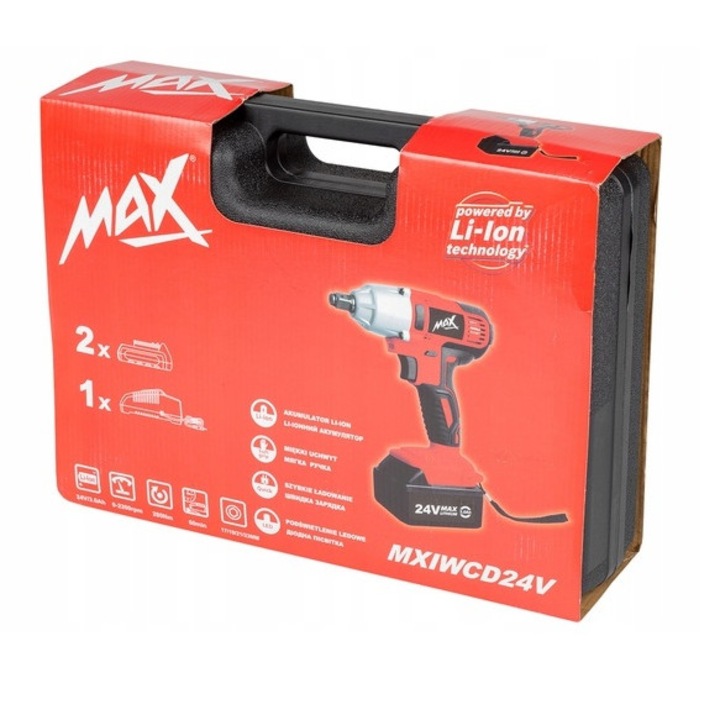 Ударен гайковерт MAX 24V, 300Nm, 2 батерии 3.0Ah, 4 глави, куфар