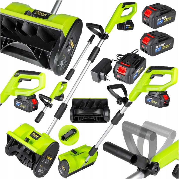 Електрическа снегорина Asaka 30 см, 2 батерии 21V 4.0Ah, лека конструкция, пълен комплект