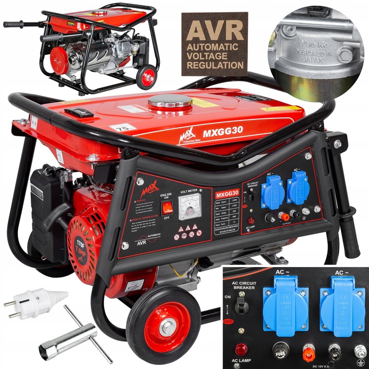 Generator electric portabil MAX MXGG30, 3000W, benzina, 2x230V, 12V, dimensiuni 60x44x44cm, set complet