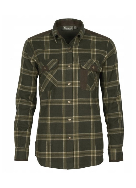 Camasa de dama Pinewood Prestwick Exclusive, verde inchis, bumbac, flanel, cu detalii elegante