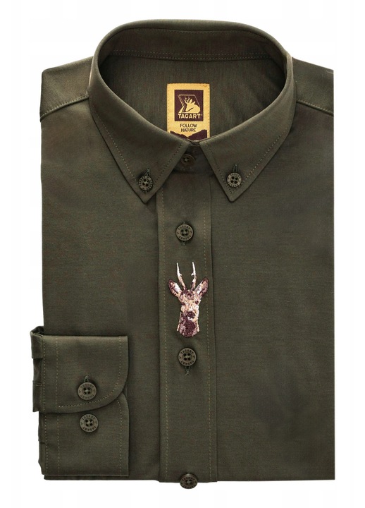 Camasa dama Tagart Koziolek, verde inchis, bumbac, broderie cap de capra, nasturi imitatie coarne